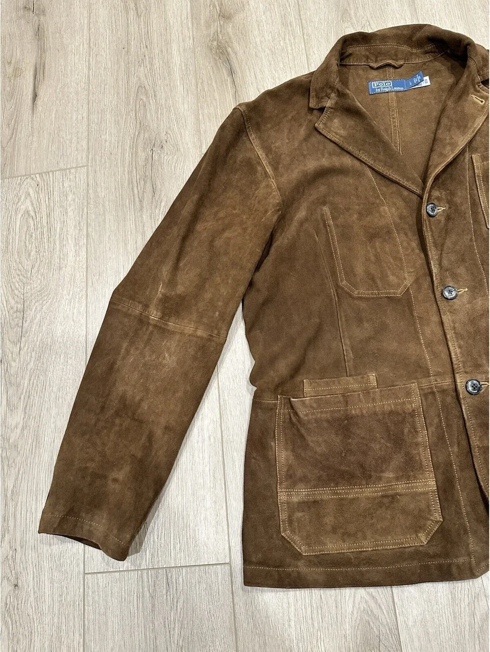 Polo Ralph Lauren Goat Suede Utility Jacket Mens Brown Size Large
